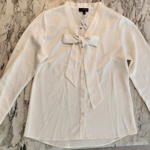 Elegant White Blouse with Bow Detail